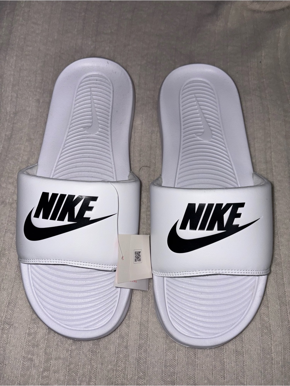 Nike Women's White Slide Sandals with Black Logo